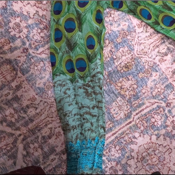 Sol Tunic Top Womens Small Multicolor Tropical Embroidered V-Neck Long Sleeves - Picture 4 of 4